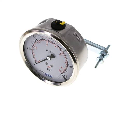 Manomètre à glycérine G1/2 raccord arrière 0 à 0,6 bar 100mm WIKA