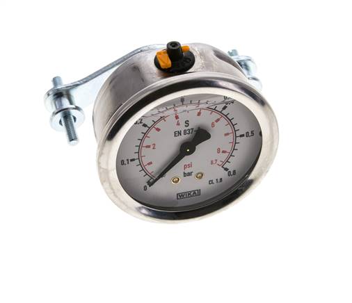 Manomètre à glycérine G1/4 raccord arrière 0 à 0,6 bar 63mm WIKA