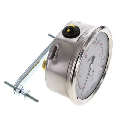 Manomètre à glycérine G1/2 raccord arrière 0 à 1,6 bar 100mm WIKA
