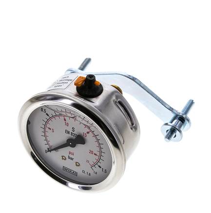 Manomètre à glycérine G1/4 raccord arrière 0 à 1,6 bar 63mm WIKA