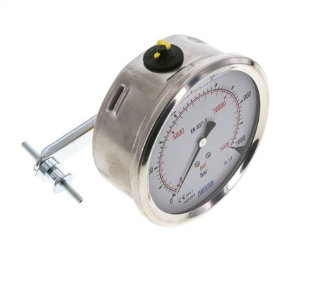 Manomètre à glycérine G1/2 raccord arrière 0 à 1000 bar 100mm WIKA