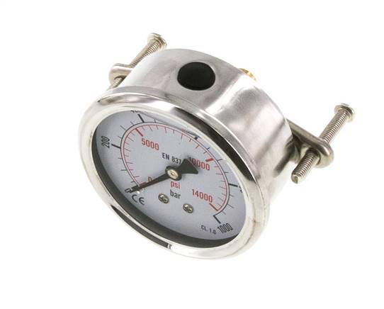 Manomètre à glycérine G1/4 raccord arrière 0 à 1000 bar 63mm