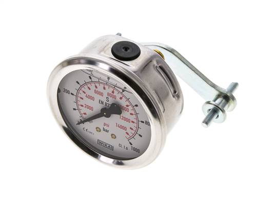 Manomètre à glycérine G1/4 raccord arrière 0 à 1000 bar 63mm WIKA