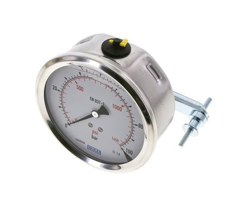Manomètre à glycérine G1/2 raccord arrière 0 à 100 bar 100mm WIKA