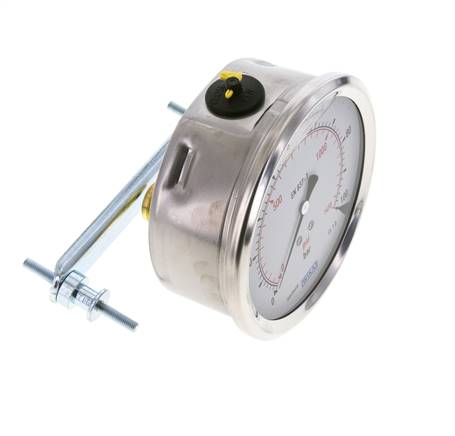 Manomètre à glycérine G1/2 raccord arrière 0 à 100 bar 100mm WIKA