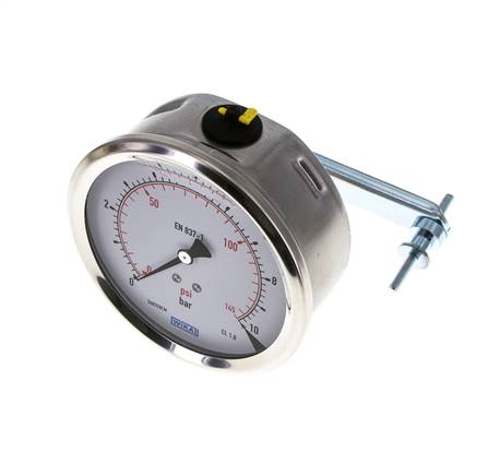 Manomètre à glycérine G1/2 raccord arrière 0 à 10 bar 100mm WIKA