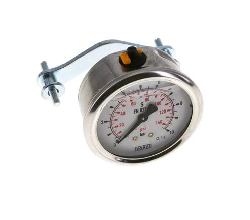 Manomètre à glycérine G1/4 raccord arrière 0 à 10 bar 63mm WIKA