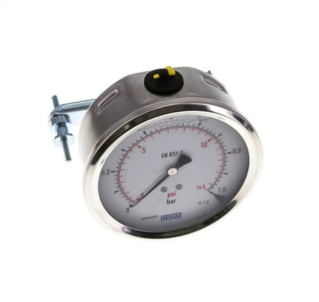 Manomètre à glycérine G1/2 raccord arrière 0 à 1 bar 100mm WIKA