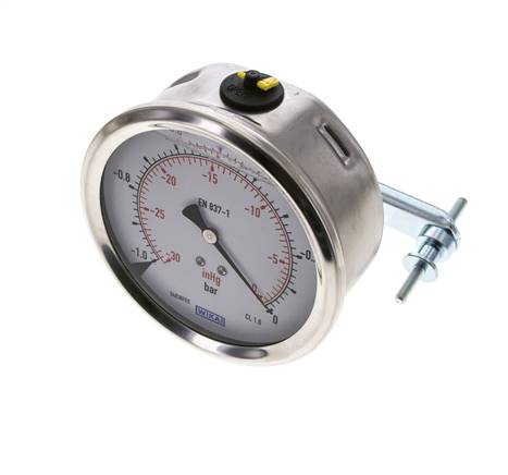 Manomètre à glycérine G1/2 raccord arrière -1 à 0 bar 100mm WIKA