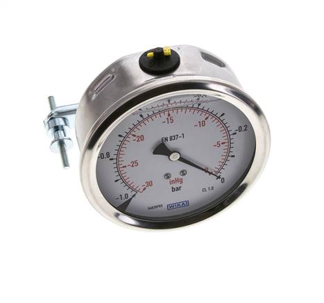 Manomètre à glycérine G1/2 raccord arrière -1 à 0 bar 100mm WIKA