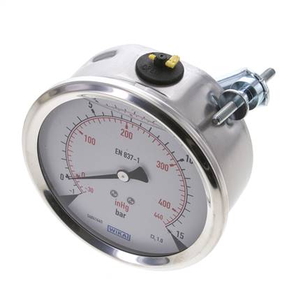 Manomètre à glycérine G1/2 raccord arrière -1 à 15 bar 100mm WIKA