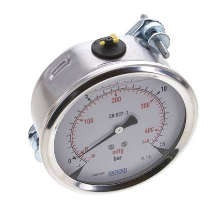 Manomètre à glycérine G1/2 raccord arrière -1 à 15 bar 100mm WIKA