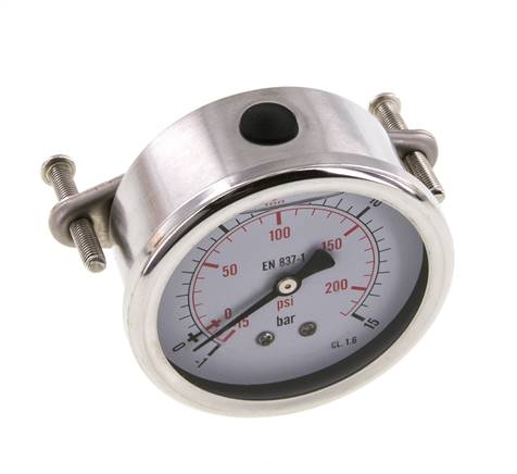 Manomètre à glycérine G1/4 raccord arrière -1 à 15 bar 63mm