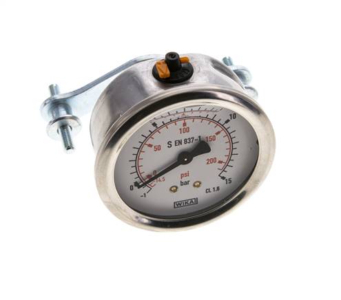 Manomètre à glycérine G1/4 raccord arrière -1 à 15 bar 63mm WIKA