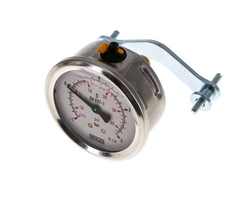 Manomètre à glycérine G1/4 raccord arrière -1 à 3 bar 63mm WIKA