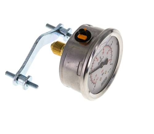 Manomètre à glycérine G1/4 raccord arrière -1 à 3 bar 63mm WIKA