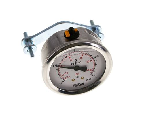 Manomètre à glycérine G1/4 raccord arrière -1 à 3 bar 63mm WIKA