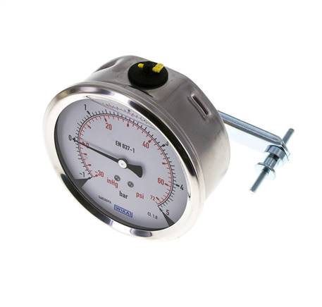Manomètre à glycérine G1/2 raccord arrière -1 à 5 bar 100mm WIKA