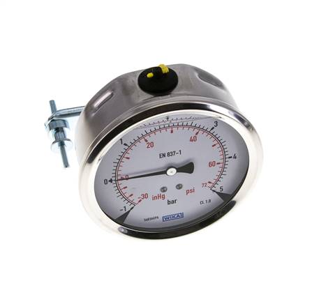 Manomètre à glycérine G1/2 raccord arrière -1 à 5 bar 100mm WIKA