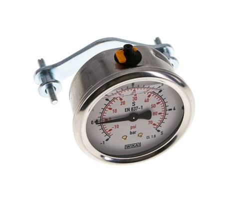 Manomètre à glycérine G1/4 raccord arrière -1 à 5 bar 63mm WIKA