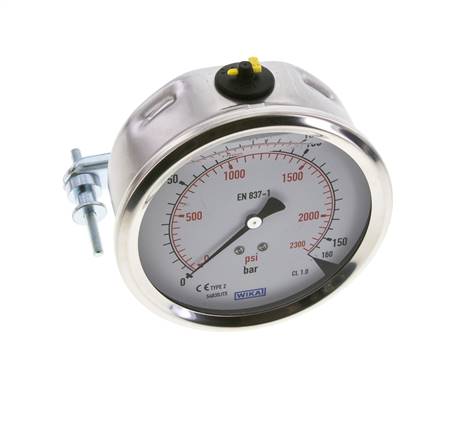 Manomètre à glycérine G1/2 raccord arrière 0 à 160 bar 100mm WIKA