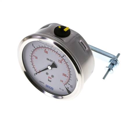 Manomètre à glycérine G1/2 raccord arrière 0 à 16 bar 100mm WIKA