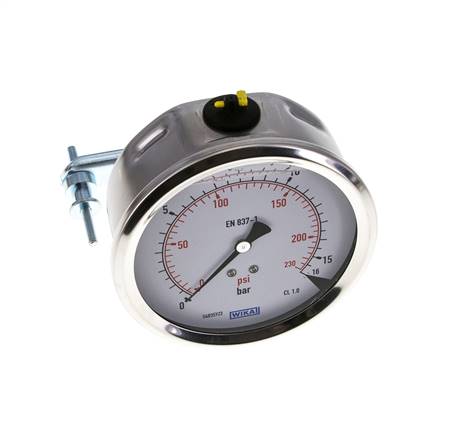 Manomètre à glycérine G1/2 raccord arrière 0 à 16 bar 100mm WIKA
