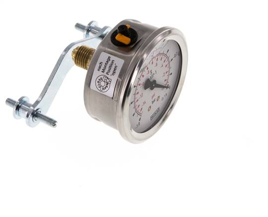 Manomètre à glycérine G1/4 raccord arrière -1 à 0 bar 63mm WIKA
