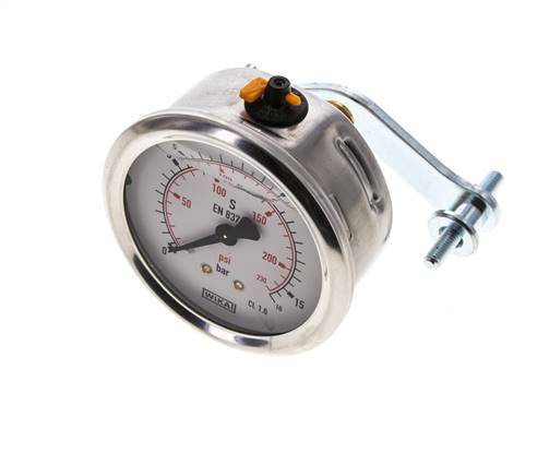 Manomètre à glycérine G1/4 raccord arrière 0 à 16 bar 63mm WIKA