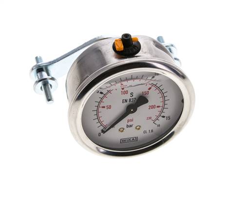 Manomètre à glycérine G1/4 raccord arrière 0 à 16 bar 63mm WIKA