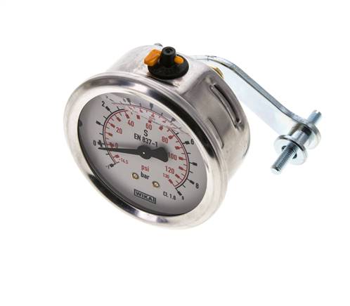 Manomètre à glycérine G1/4 raccord arrière -1 à 9 bar 63mm WIKA