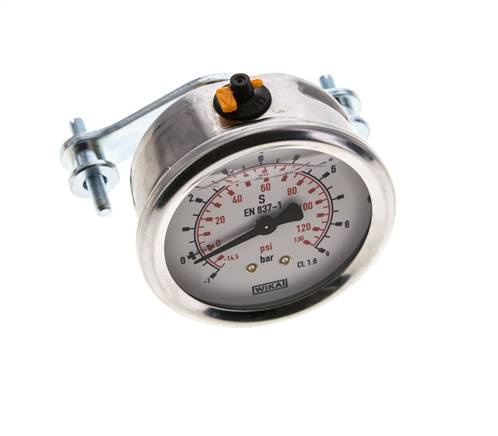 Manomètre à glycérine G1/4 raccord arrière -1 à 9 bar 63mm WIKA