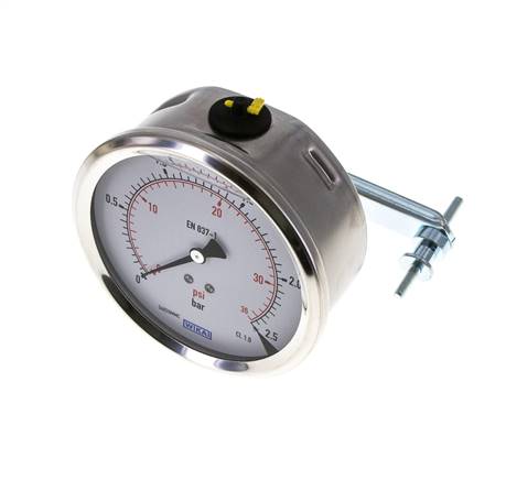 Manomètre à glycérine G1/2 raccord arrière 0 à 2,5 bar 100mm WIKA