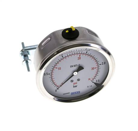 Manomètre à glycérine G1/2 raccord arrière 0 à 2,5 bar 100mm WIKA