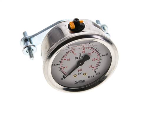 Manomètre à glycérine G1/4 raccord arrière 0 à 2,5 bar 63mm WIKA