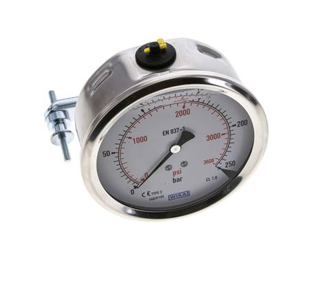 Manomètre à glycérine G1/2 raccord arrière 0 à 250 bar 100mm WIKA