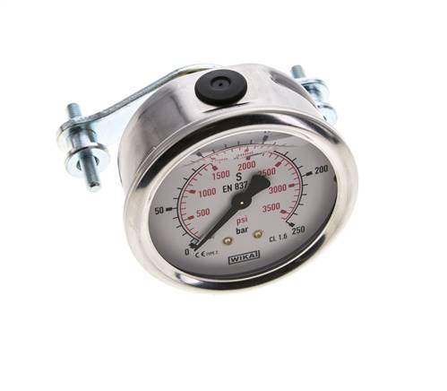 Manomètre à glycérine G1/4 raccord arrière 0 à 250 bar 63mm WIKA