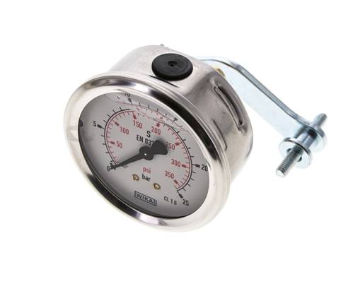 Manomètre à glycérine G1/4 raccord arrière 0 à 25 bar 63mm WIKA