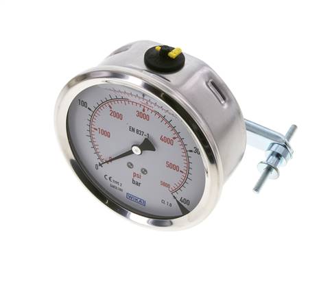 Manomètre à glycérine G1/2 raccord arrière 0 à 400 bar 100mm WIKA