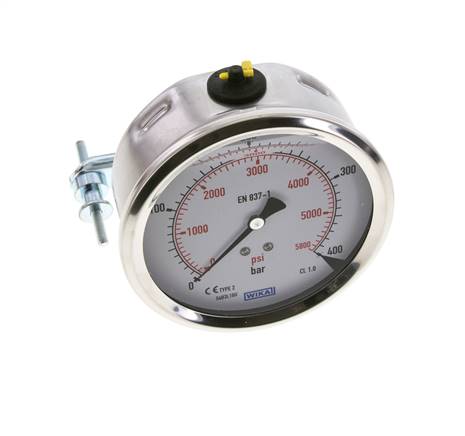 Manomètre à glycérine G1/2 raccord arrière 0 à 400 bar 100mm WIKA