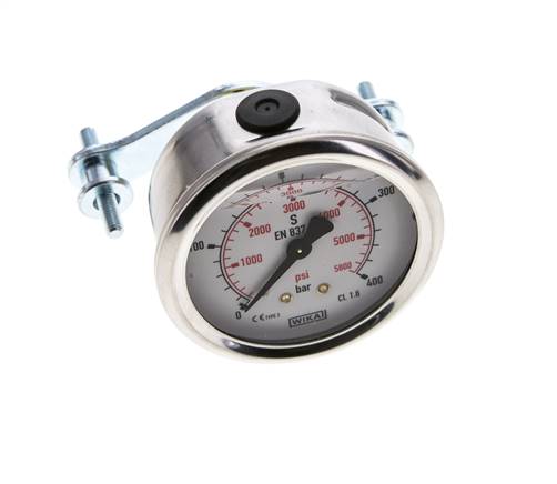 Manomètre à glycérine G1/4 raccord arrière 0 à 400 bar 63mm WIKA