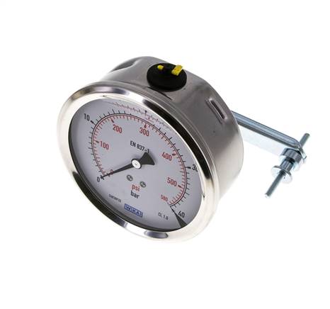 Manomètre à glycérine G1/2 raccord arrière 0 à 40 bar 100mm WIKA