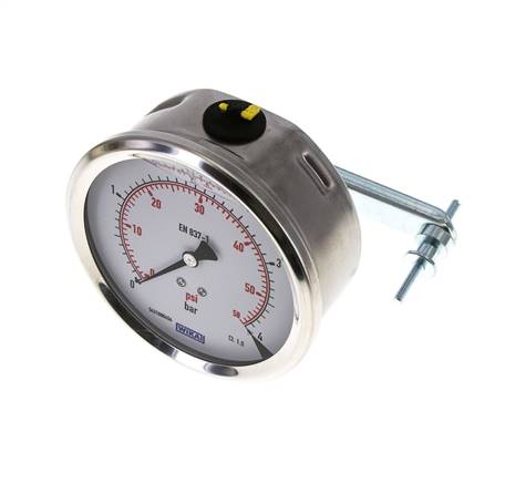 Manomètre à glycérine G1/2 raccord arrière 0 à 4 bar 100mm WIKA