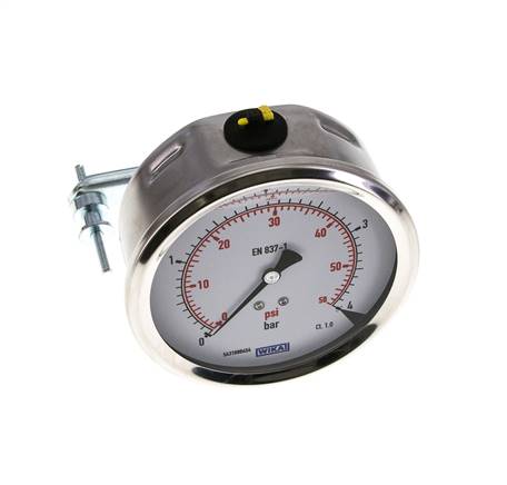 Manomètre à glycérine G1/2 raccord arrière 0 à 4 bar 100mm WIKA