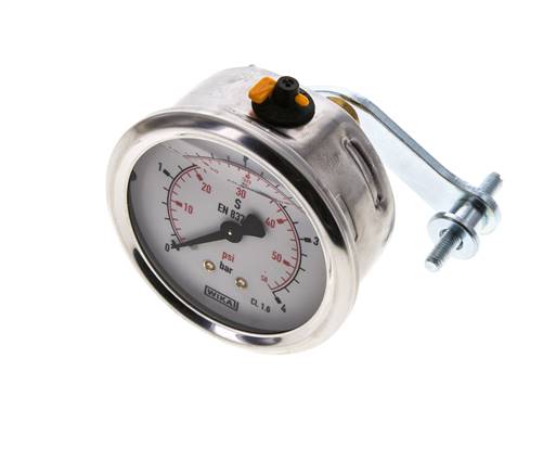Manomètre à glycérine 1/2 NPT raccord arrière 0 à 4 bar 63mm WIKA