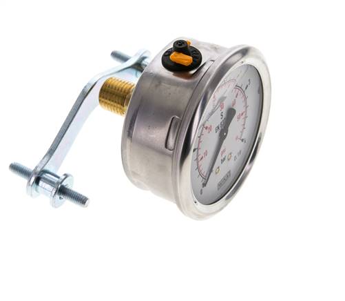 Manomètre à glycérine 1/2 NPT raccord arrière 0 à 4 bar 63mm WIKA