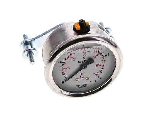 Manomètre à glycérine 1/2 NPT raccord arrière 0 à 4 bar 63mm WIKA