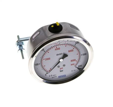 Manomètre à glycérine G1/2 raccord arrière 0 à 600 bar 100mm WIKA