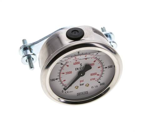 Manomètre à glycérine G1/4 raccord arrière 0 à 600 bar 63mm WIKA