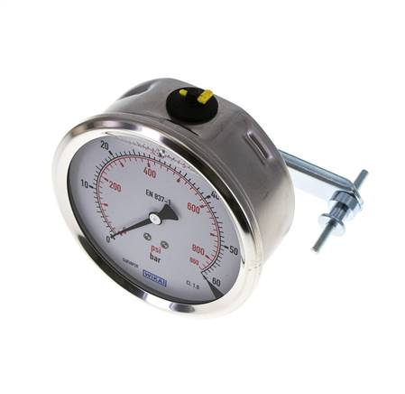 Manomètre à glycérine G1/2 raccord arrière 0 à 60 bar 100mm WIKA